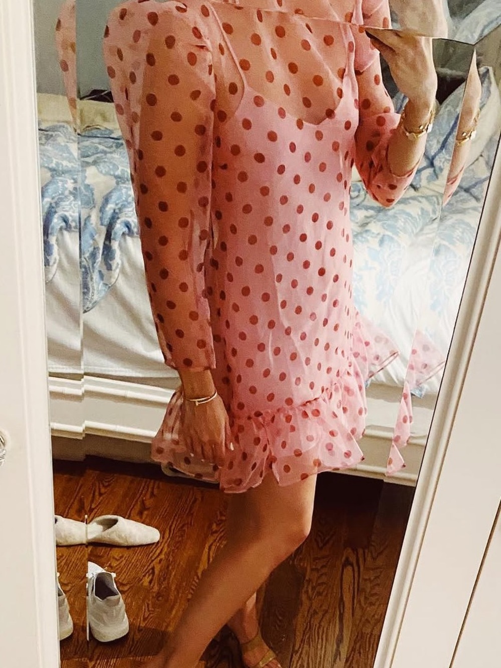 Likely Pink Polka Dot Ruffle Hem Dress